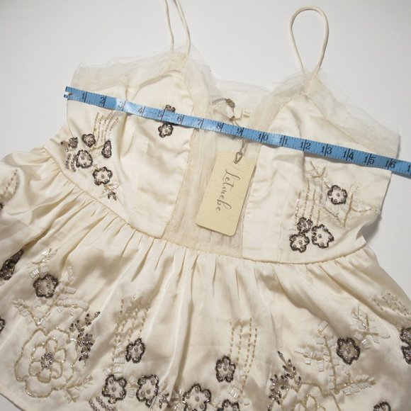 Anthropologie Let Me Be Beaded Lace Trim Silky Cami Ivory - Small - Picture 9 of 15